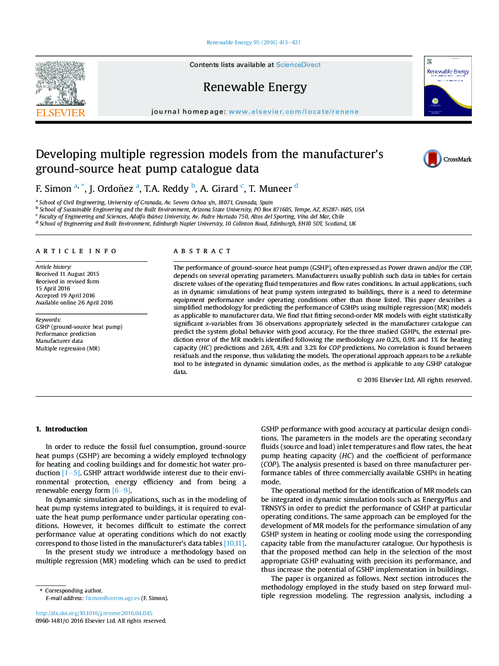 Developing multiple regression models from the manufacturer's ground-source heat pump catalogue data