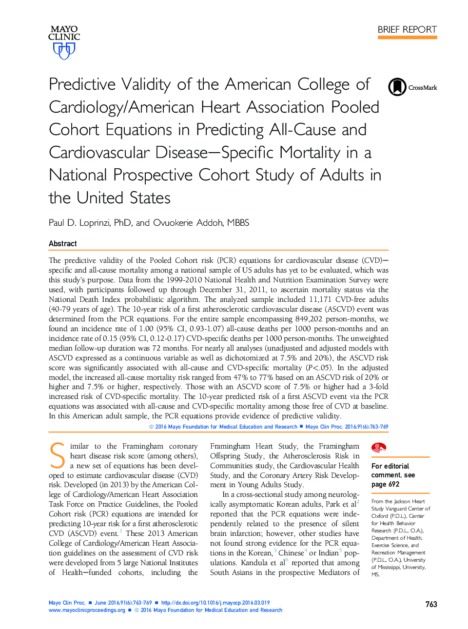 اعتبار پیش بینی کالج آمریکایی قلب و عروق / انجمن قلب آمریکا، معادلات همجوشی را در پیش بینی مرگ و میر ناشی از بیماری همه گیر و قلب و عروق در یک مطالعه همگانی ملی در آمریکا در ایالات متحده 