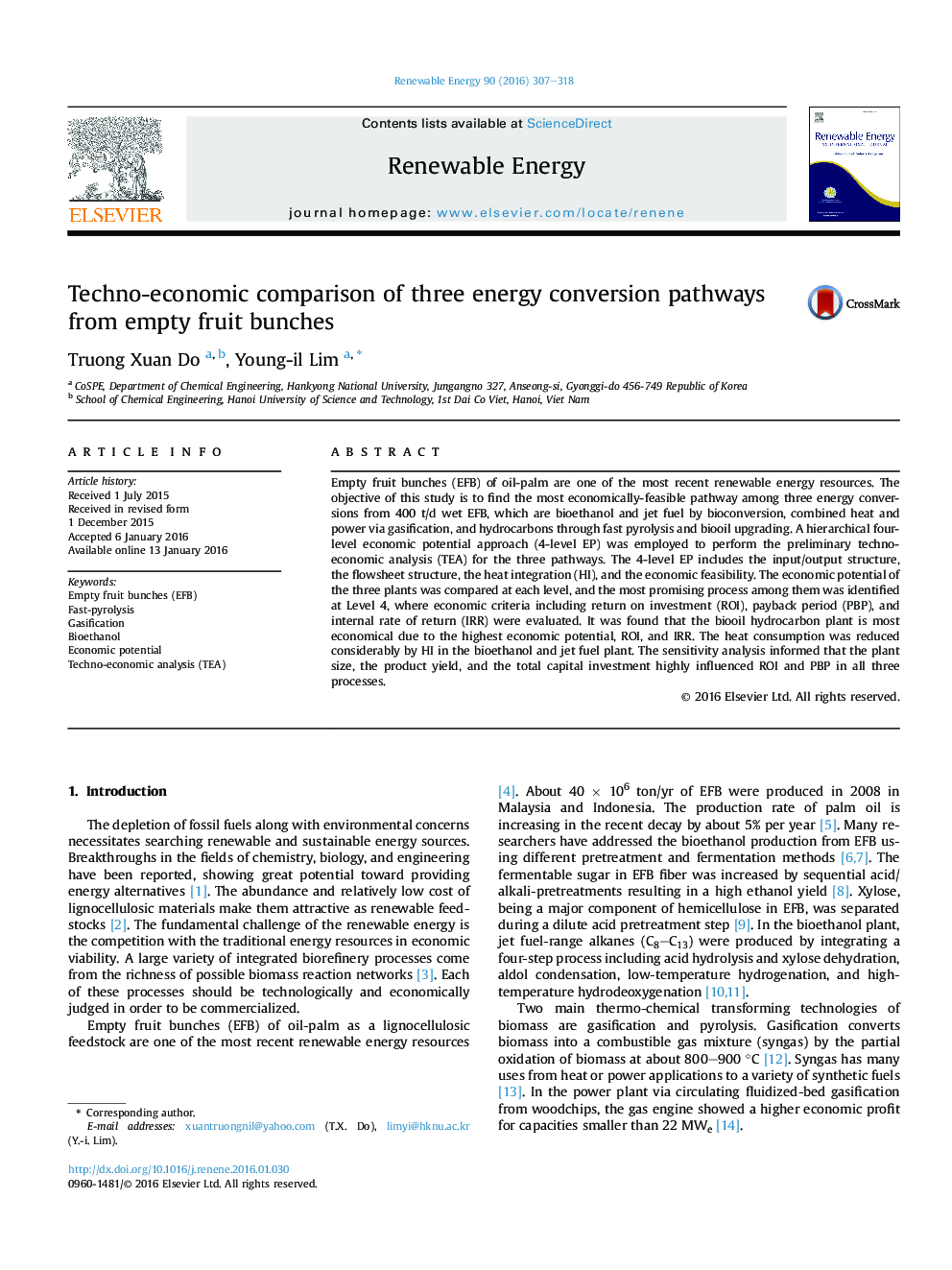 Techno-economic comparison of three energy conversion pathways from empty fruit bunches