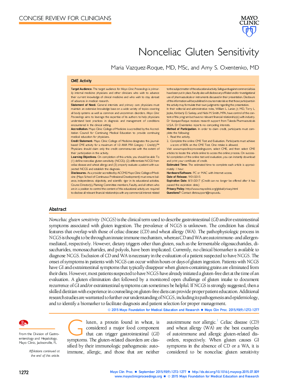 Nonceliac Gluten Sensitivity