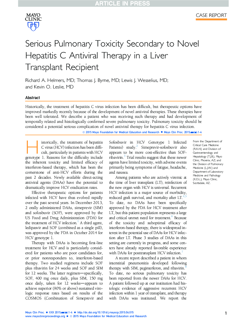 Serious Pulmonary Toxicity Secondary to Novel Hepatitis C Antiviral Therapy in a Liver Transplant Recipient