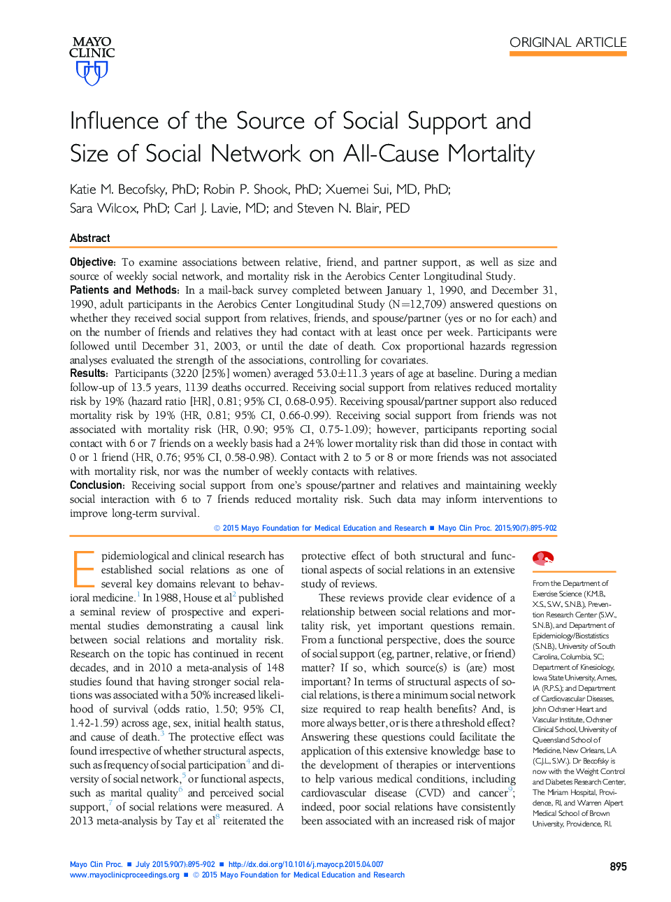 تأثیر منبع حمایت اجتماعی و اندازه شبکه اجتماعی بر مرگ و میر همه جانبه 