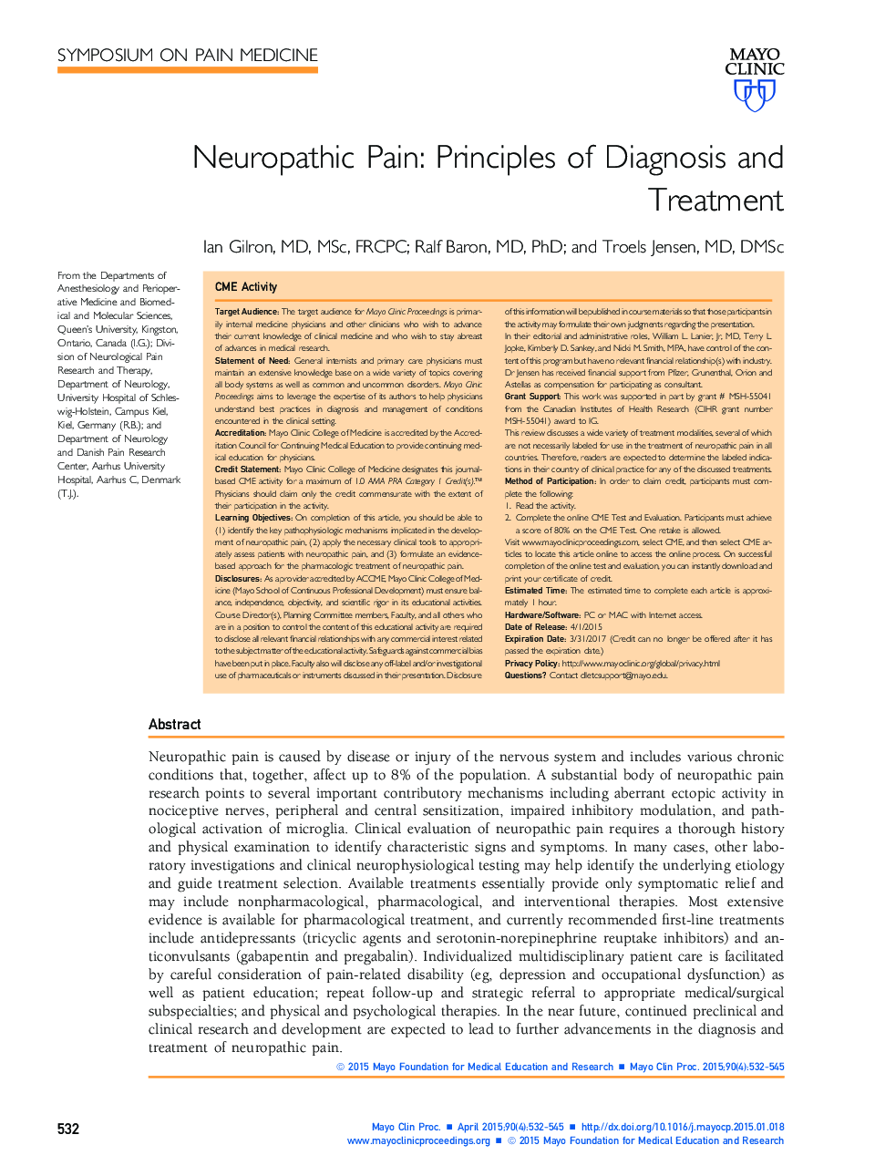 درد نوروپاتیک: اصول تشخیص و درمان 
