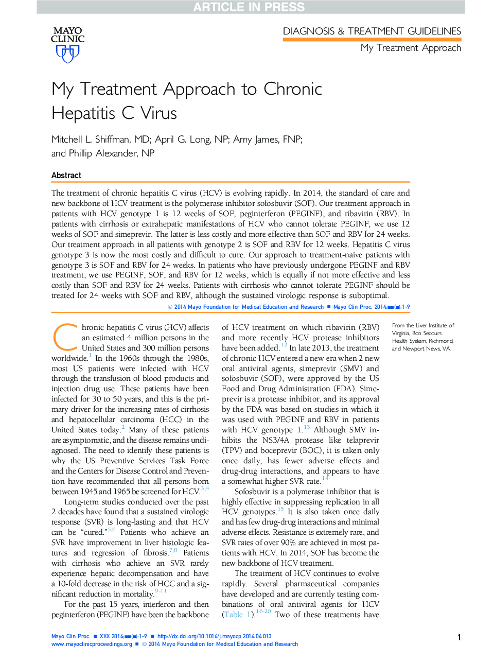 My Treatment Approach to Chronic Hepatitis CÂ Virus