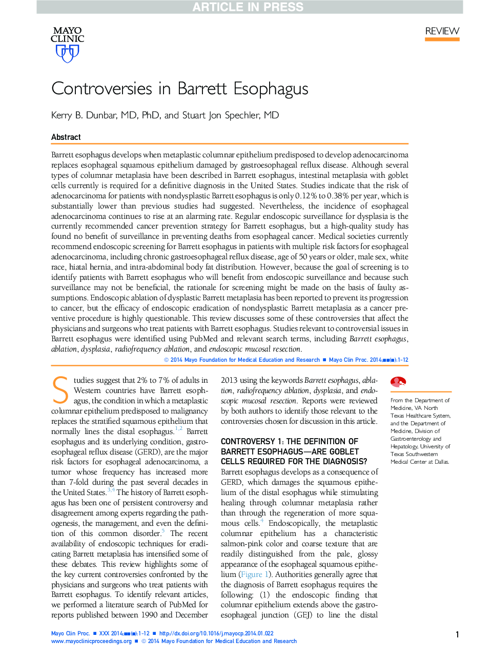 Controversies in Barrett Esophagus