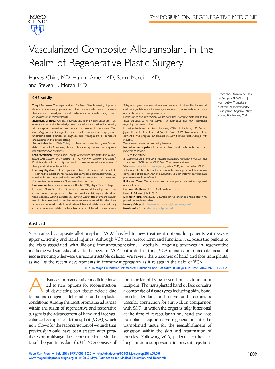 Vascularized Composite Allotransplant in the Realm of Regenerative Plastic Surgery