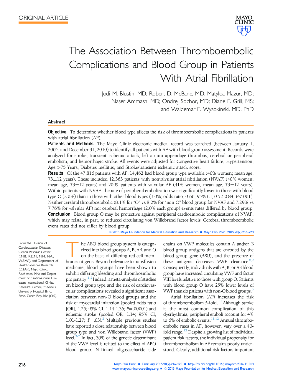 ارتباط بین عوارض ترومبو آمبولی و گروه خون در بیماران مبتلا به فیبریلاسیون دهلیزی 