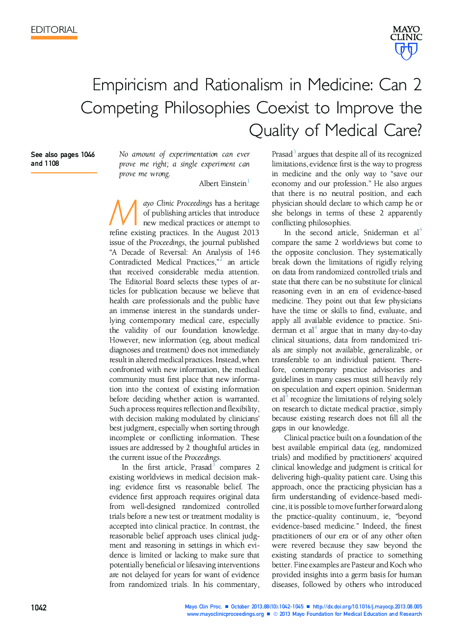 عکس صفحه اول مقاله: Empiricism and Rationalism in Medicine: Can 2 Competing Philosophies Coexist to Improve the Quality of Medical Care? Empiricism and Rationalism in Medicine: Can 2 Competing Philosophies Coexist to Improve the Quality of Medical Care?