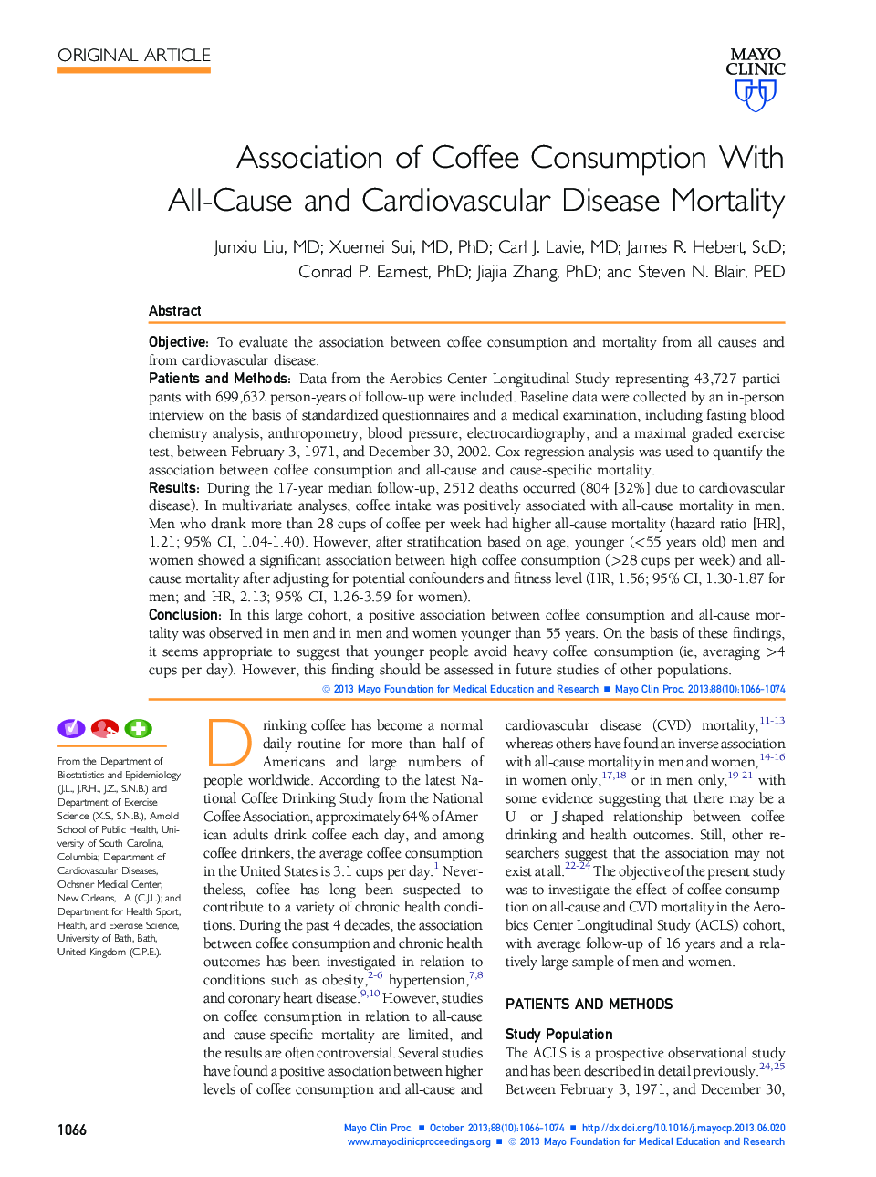 Association of Coffee Consumption With All-Cause and Cardiovascular Disease Mortality