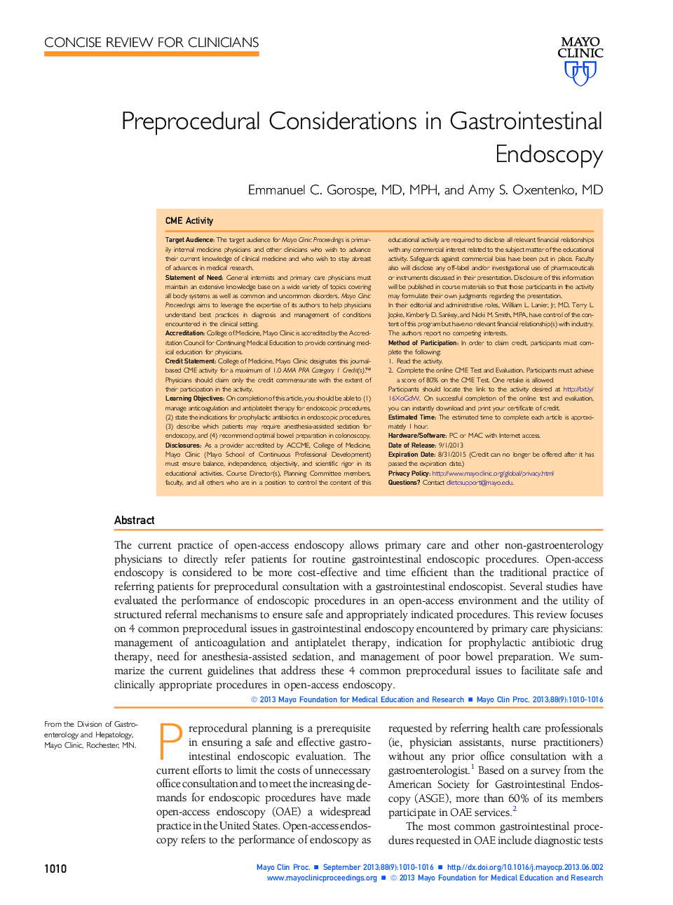 Preprocedural Considerations in Gastrointestinal Endoscopy