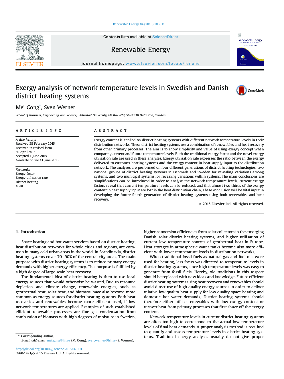 Exergy analysis of network temperature levels in Swedish and Danish district heating systems