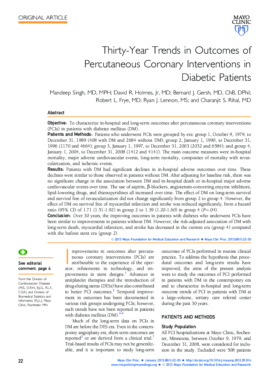 Thirty-Year Trends in Outcomes of Percutaneous Coronary Interventions in Diabetic Patients