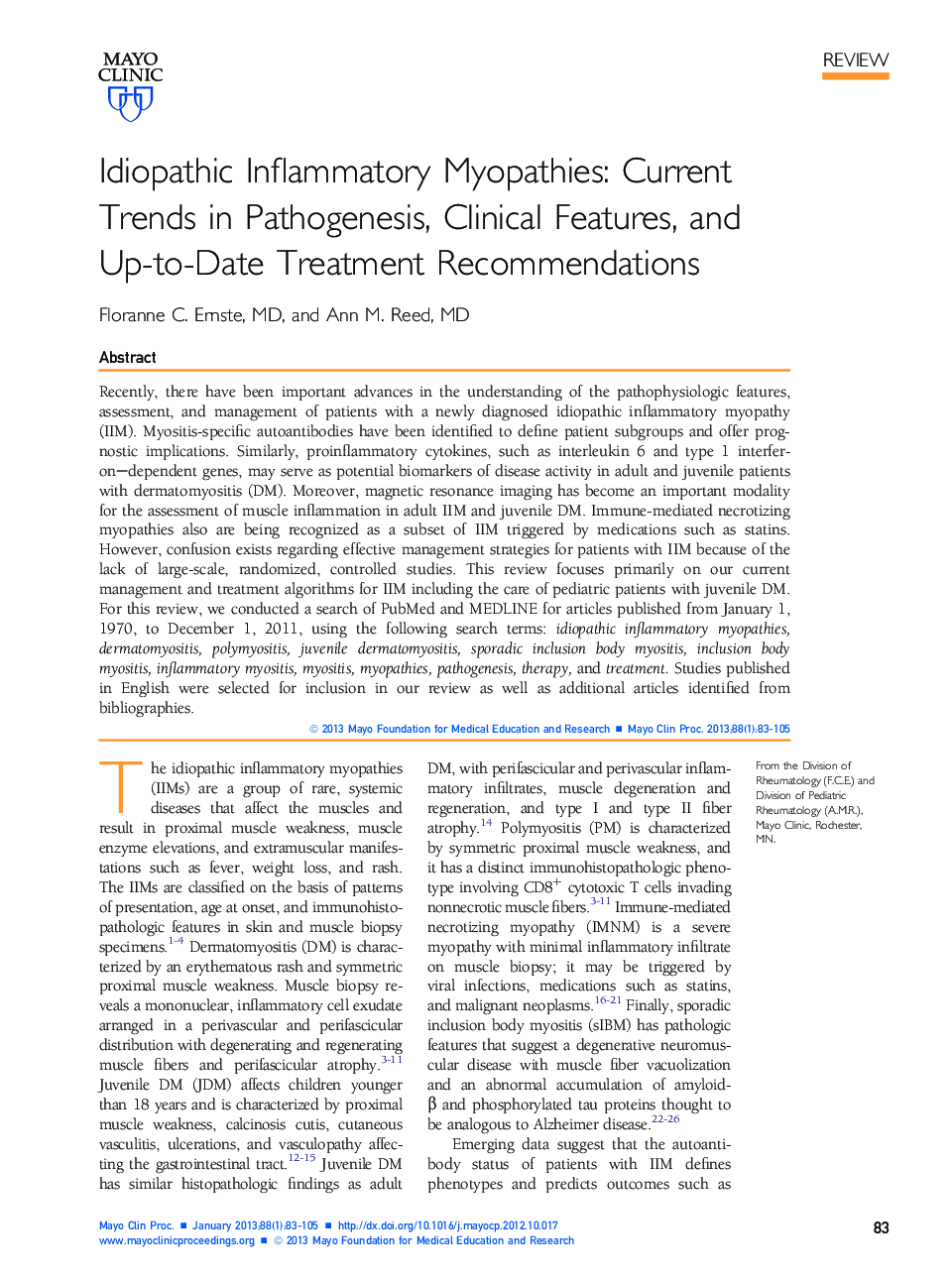 Idiopathic Inflammatory Myopathies: Current Trends in Pathogenesis, Clinical Features, and Up-to-Date Treatment Recommendations