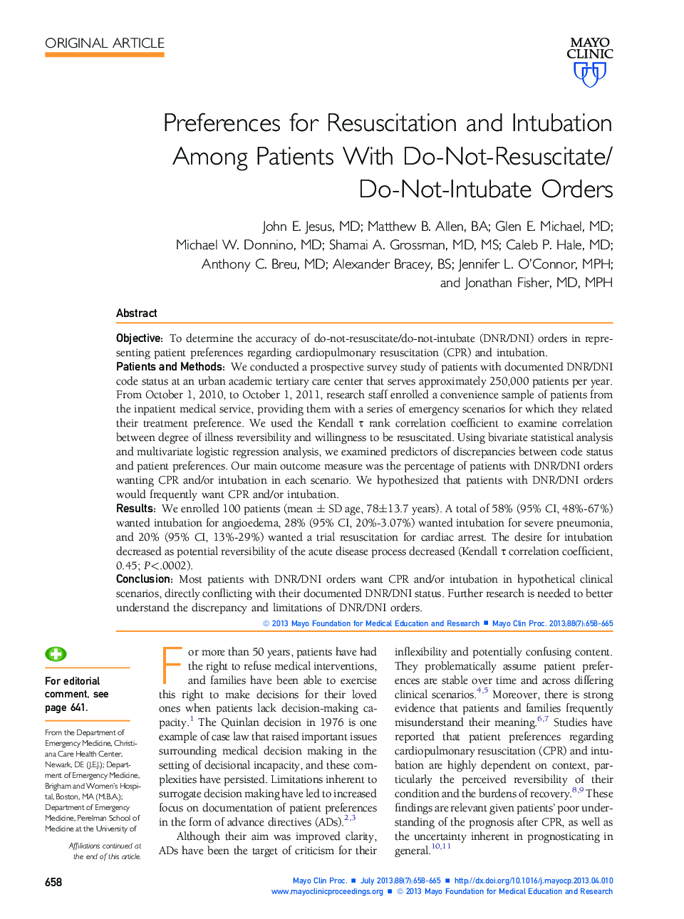 Preferences for Resuscitation and Intubation Among Patients With Do-Not-Resuscitate/Do-Not-Intubate Orders