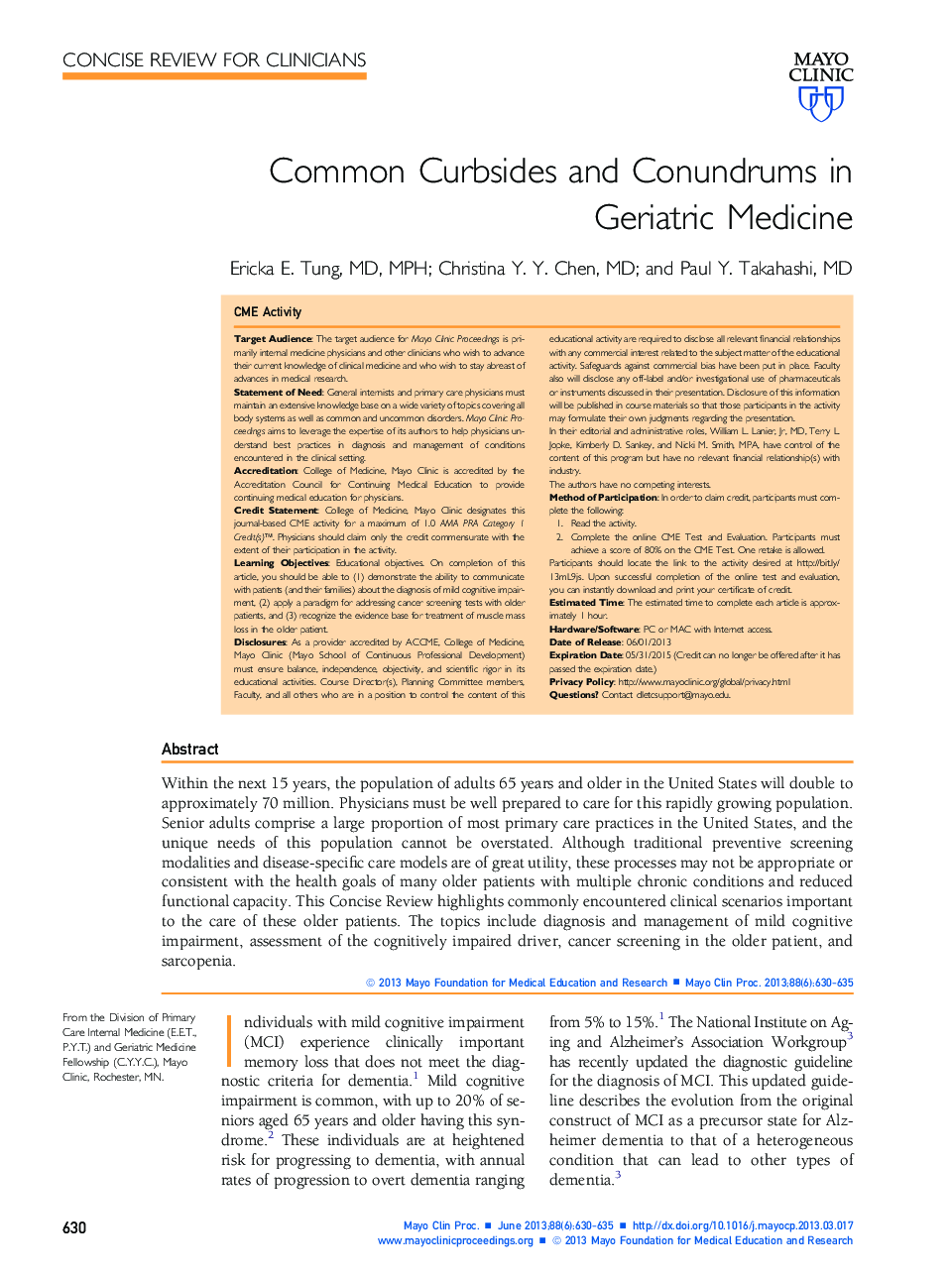 Common Curbsides and Conundrums in Geriatric Medicine
