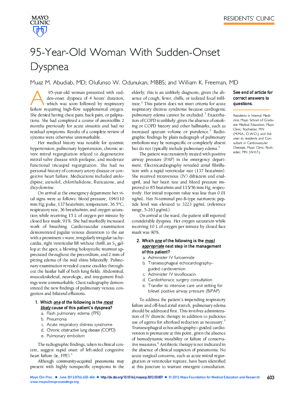 95-Year-Old Woman With Sudden-Onset Dyspnea