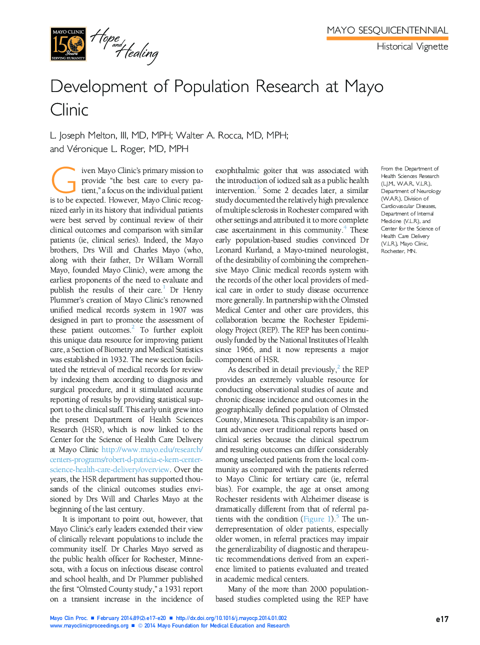 توسعه تحقیقات جمعیتی در کلینیک مایو 