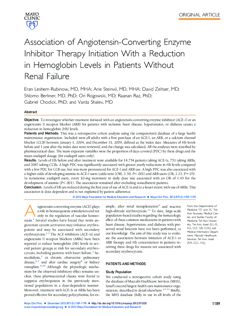 Association of Angiotensin-Converting Enzyme Inhibitor Therapy Initiation With a Reduction in Hemoglobin Levels in Patients Without Renal Failure