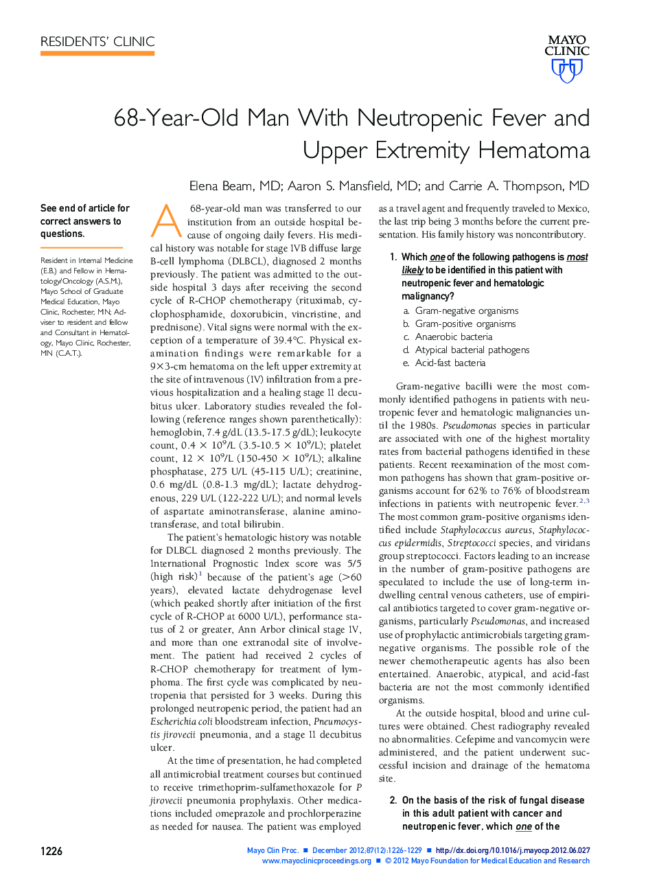 عکس صفحه اول مقاله: 68-Year-Old Man With Neutropenic Fever and Upper Extremity Hematoma 68-Year-Old Man With Neutropenic Fever and Upper Extremity Hematoma