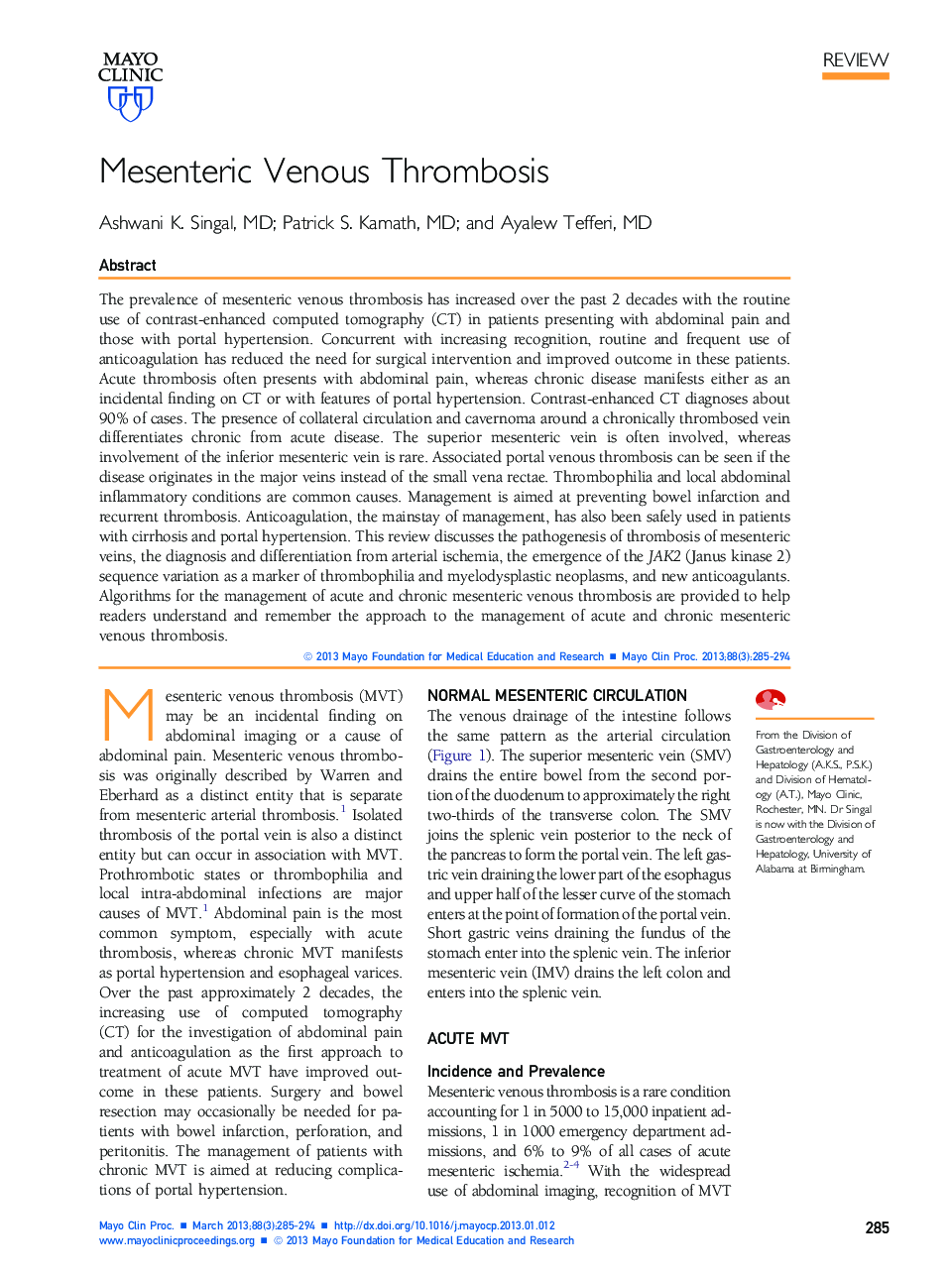 Mesenteric Venous Thrombosis