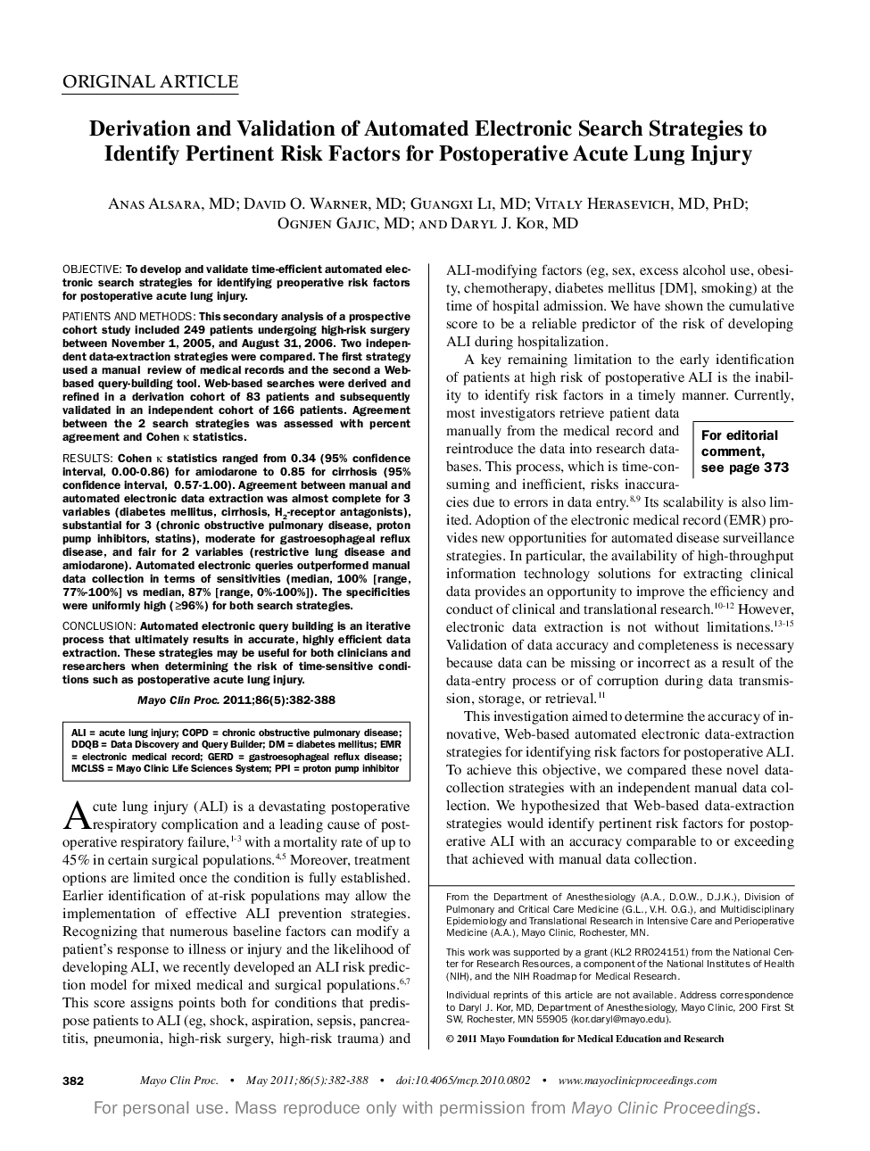 عکس صفحه اول مقاله: Derivation and Validation of Automated Electronic Search Strategies to Identify Pertinent Risk Factors for Postoperative Acute Lung Injury Derivation and Validation of Automated Electronic Search Strategies to Identify Pertinent Risk Factors for Postoperative Acute Lung Injury