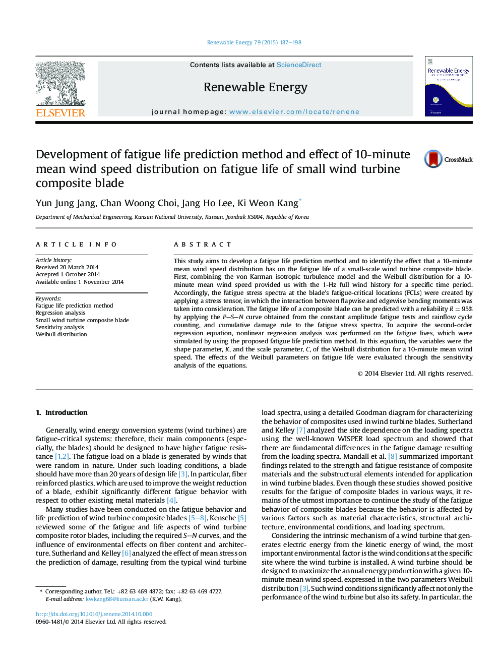 Development of fatigue life prediction method and effect of 10-minute mean wind speed distribution on fatigue life of small wind turbine composite blade