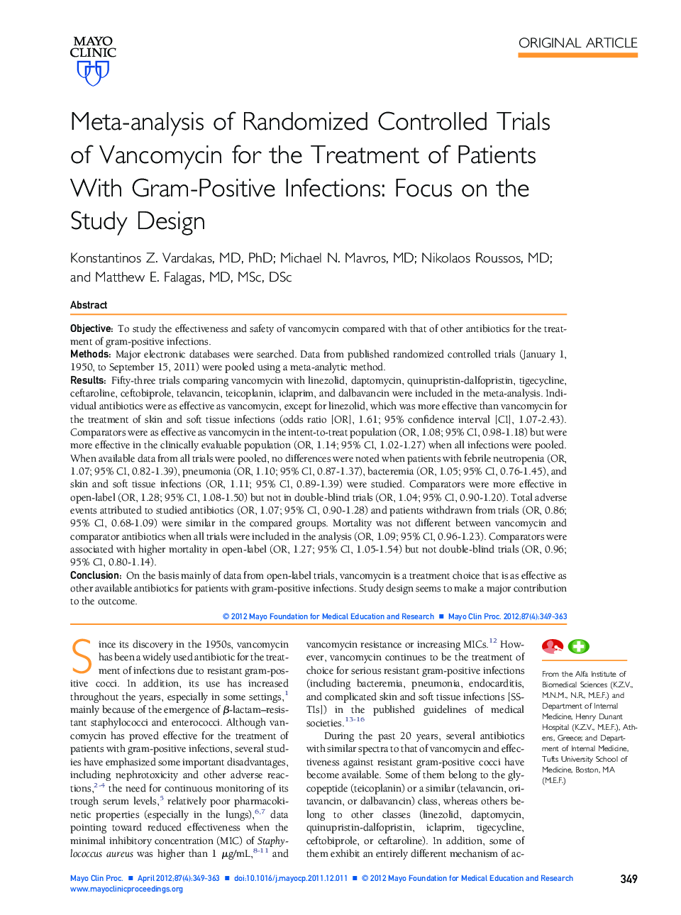 Meta-analysis of Randomized Controlled Trials of Vancomycin for the Treatment of Patients With Gram-Positive Infections: Focus on the Study Design