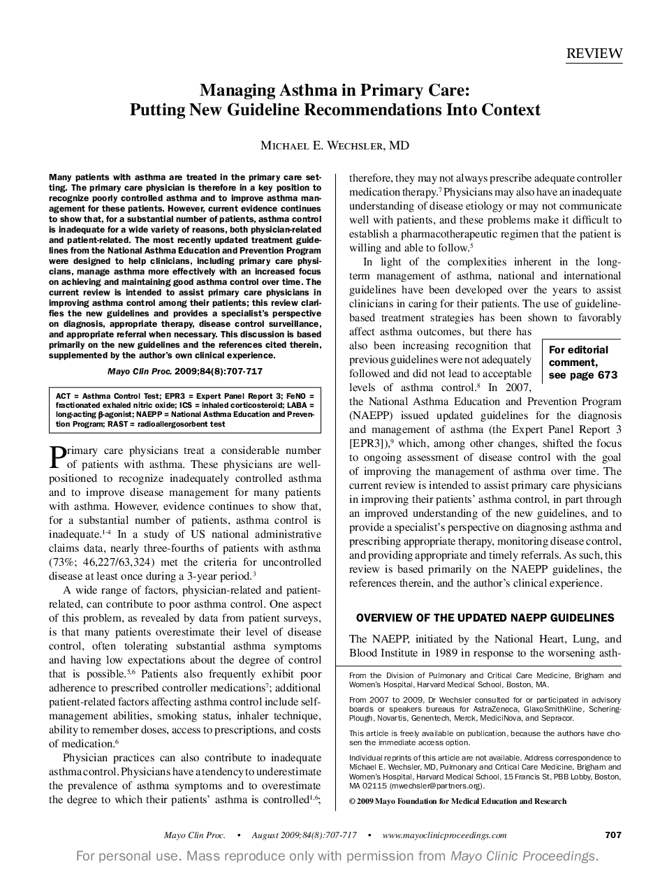 Managing Asthma in Primary Care: Putting New Guideline Recommendations Into Context