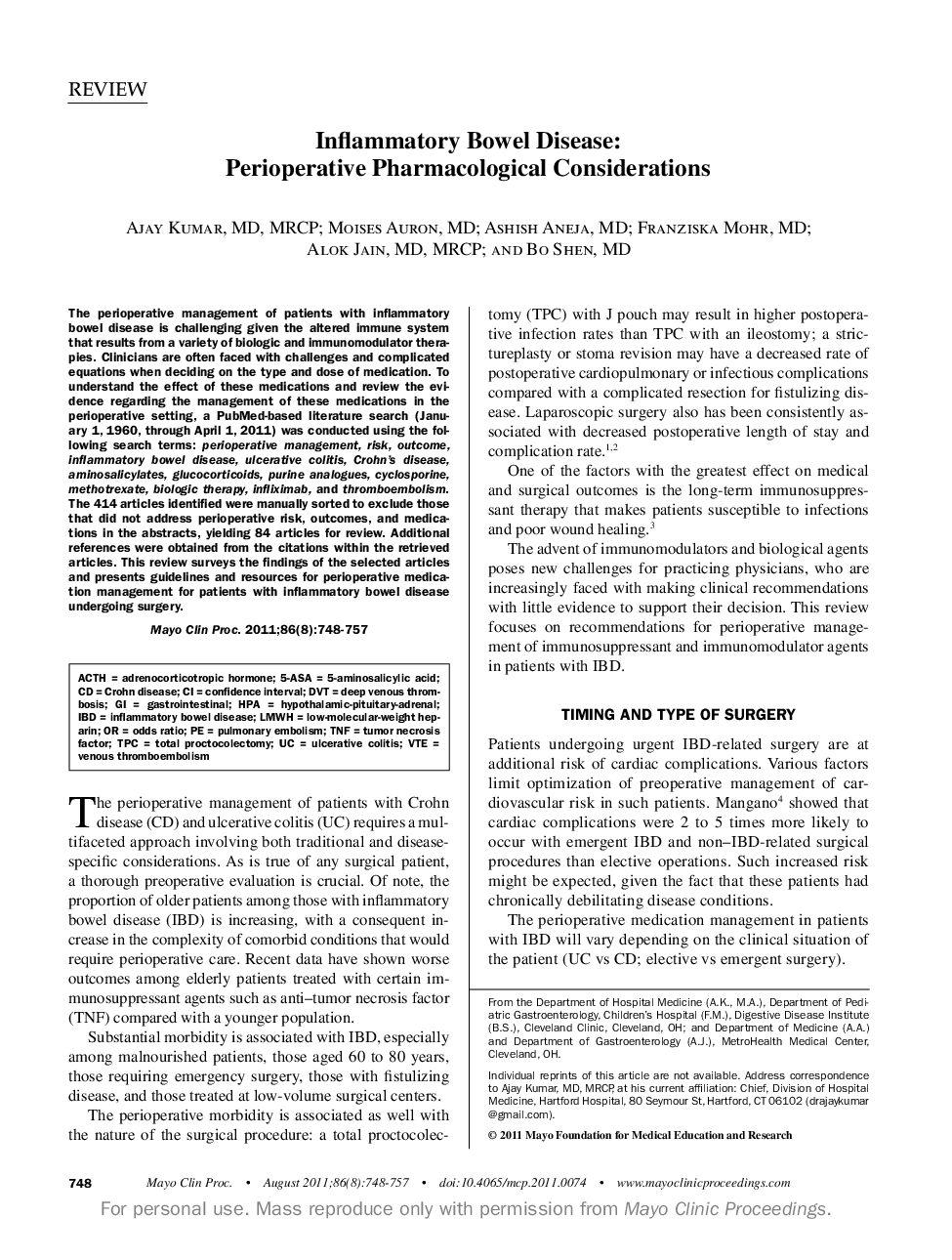 Inflammatory Bowel Disease: Perioperative Pharmacological Considerations