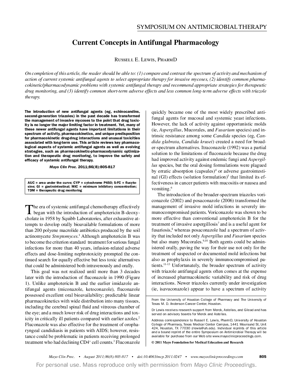 Current Concepts in Antifungal Pharmacology