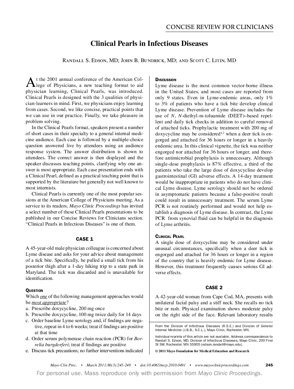 عکس صفحه اول مقاله: Clinical Pearls in Infectious Diseases Clinical Pearls in Infectious Diseases