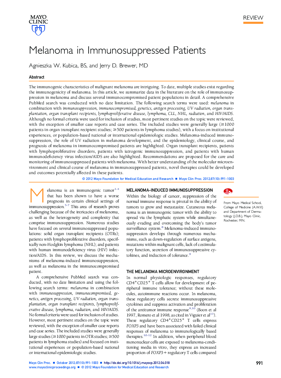 Melanoma in Immunosuppressed Patients