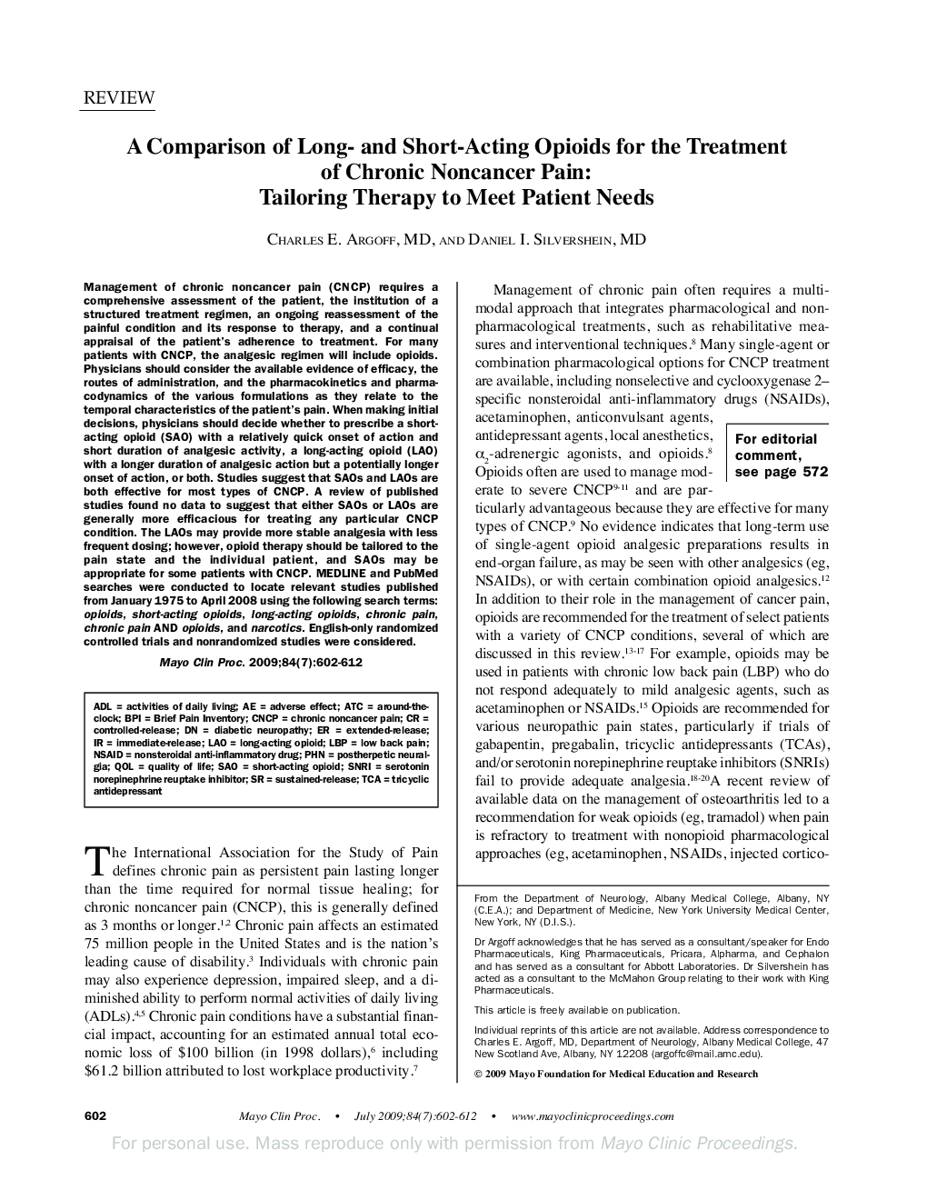 A Comparison of Long- and Short-Acting Opioids for the Treatment of Chronic Noncancer Pain: Tailoring Therapy to Meet Patient Needs