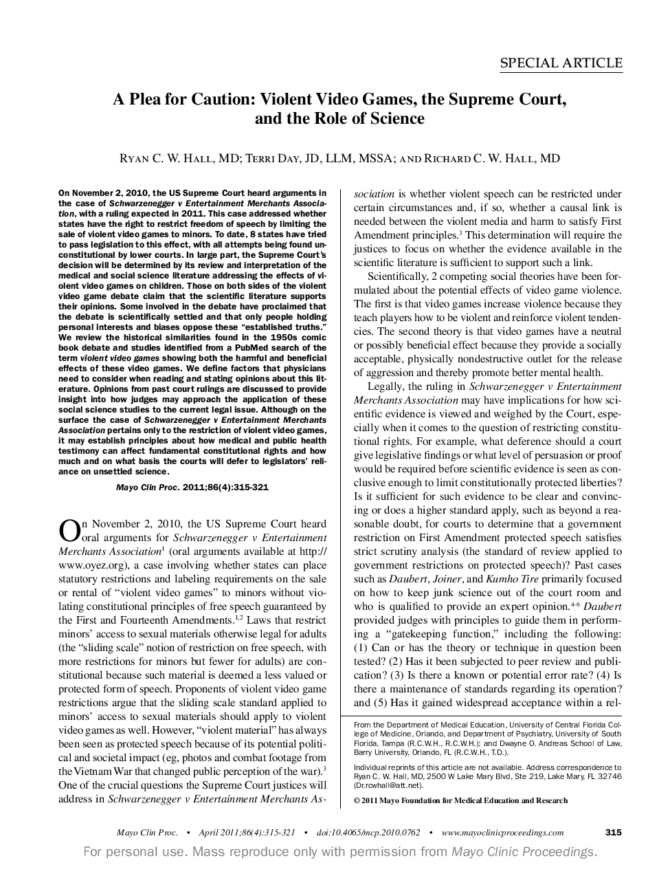 عکس صفحه اول مقاله: A Plea for Caution: Violent Video Games, the Supreme Court, and the Role of Science A Plea for Caution: Violent Video Games, the Supreme Court, and the Role of Science
