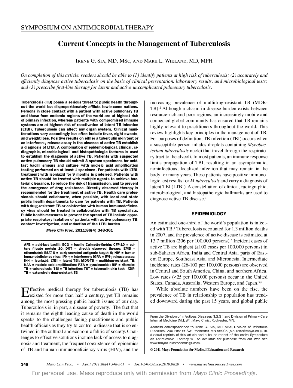 Current Concepts in the Management of Tuberculosis