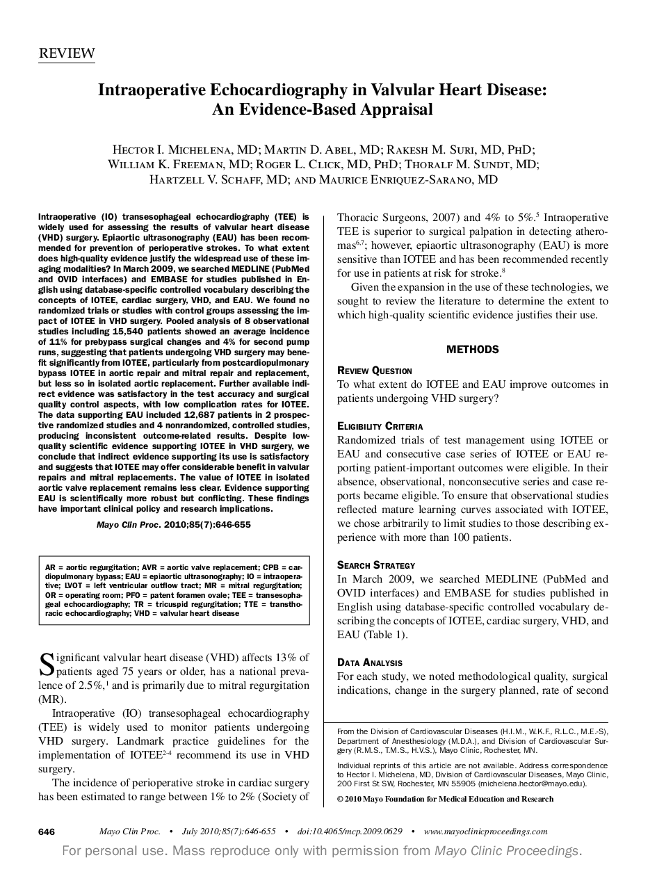 Intraoperative Echocardiography in Valvular Heart Disease: An Evidence-Based Appraisal