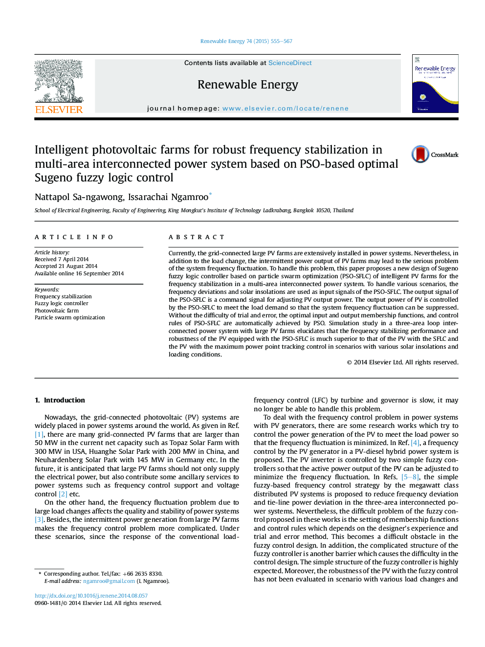 Intelligent photovoltaic farms for robust frequency stabilization in multi-area interconnected power system based on PSO-based optimal Sugeno fuzzy logic control