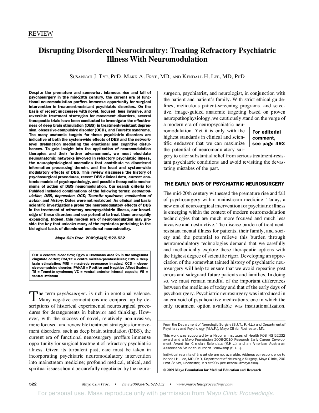 Disrupting Disordered Neurocircuitry: Treating Refractory Psychiatric Illness With Neuromodulation