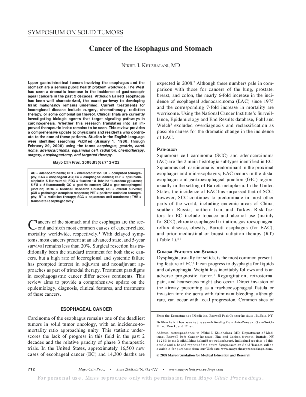 Cancer of the Esophagus and Stomach