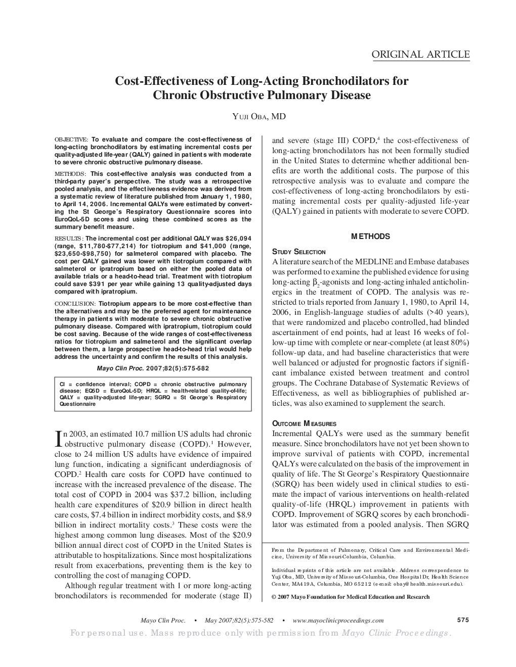 Cost-Effectiveness of Long-Acting Bronchodilators for Chronic Obstructive Pulmonary Disease