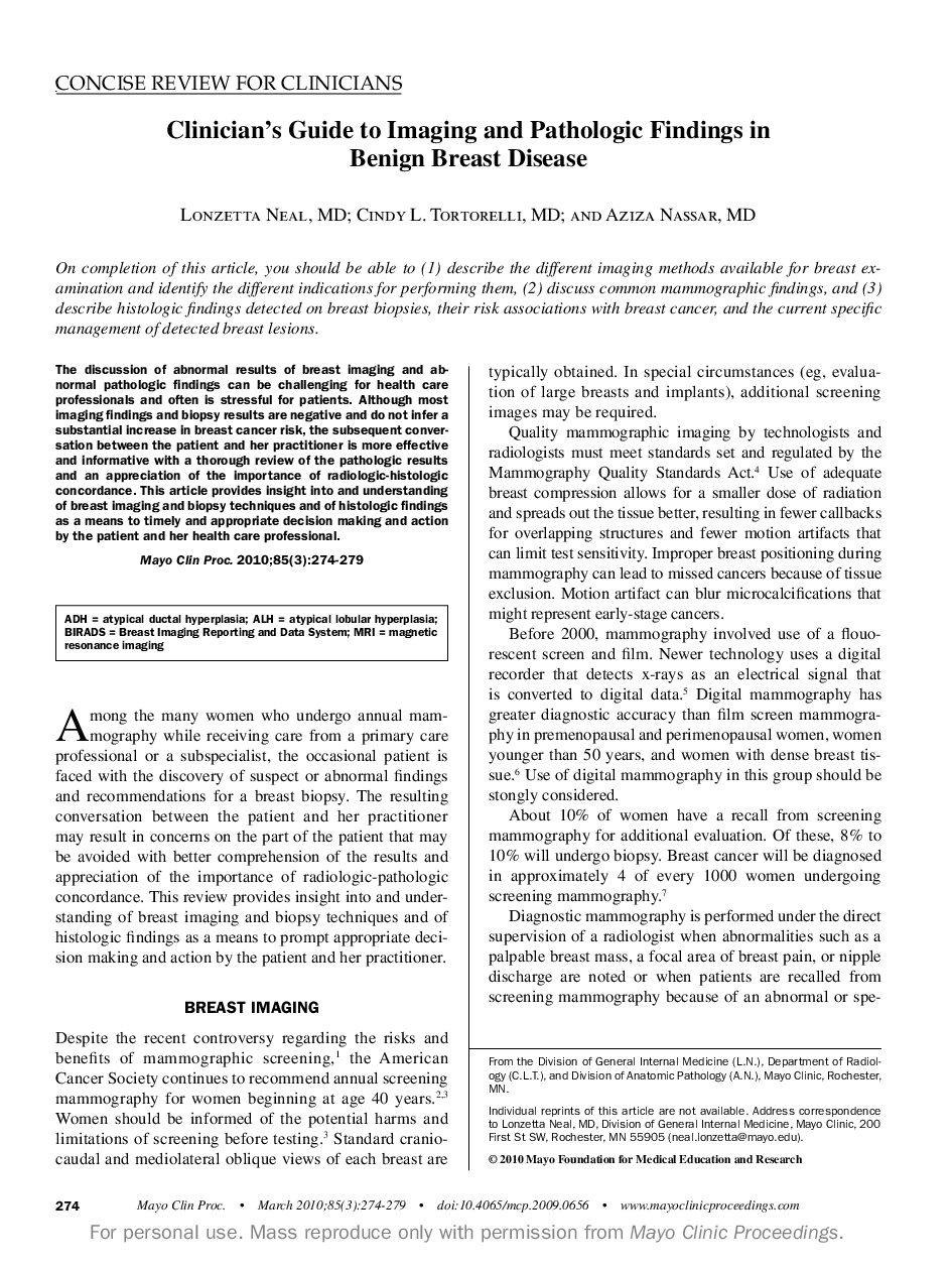 Clinician's Guide to Imaging and Pathologic Findings in Benign Breast Disease