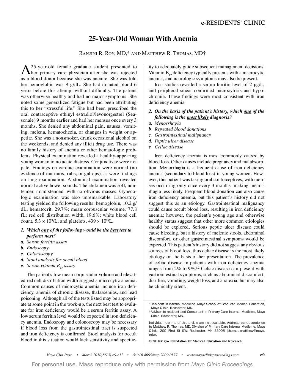 عکس صفحه اول مقاله: 25-Year-Old Woman With Anemia 25-Year-Old Woman With Anemia