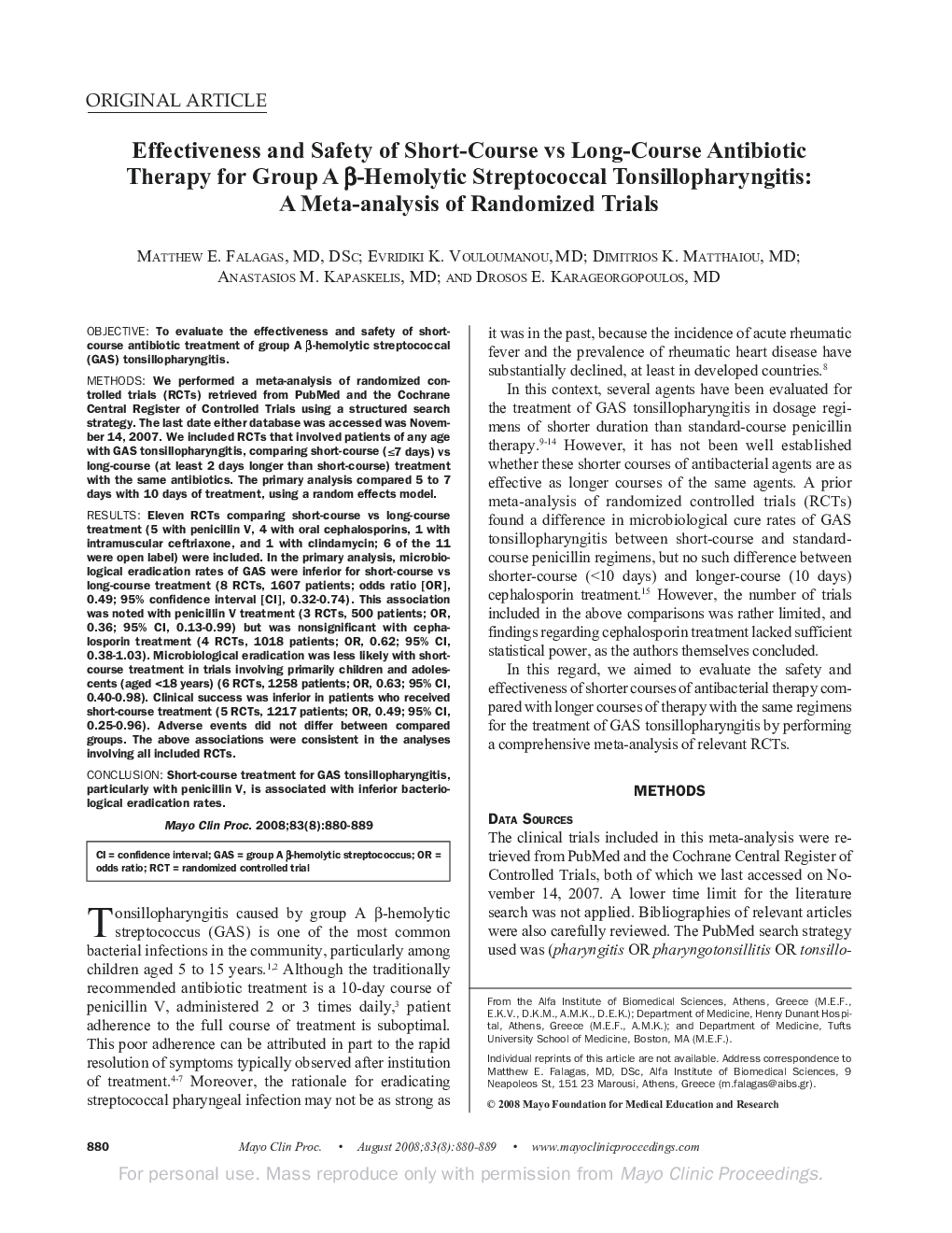عکس صفحه اول مقاله: Effectiveness and Safety of Short-Course vs Long-Course Antibiotic Therapy for Group A β-Hemolytic Streptococcal Tonsillopharyngitis: A Meta-analysis of Randomized Trials Effectiveness and Safety of Short-Course vs Long-Course Antibiotic Therapy for Group A β-Hemolytic Streptococcal Tonsillopharyngitis: A Meta-analysis of Randomized Trials