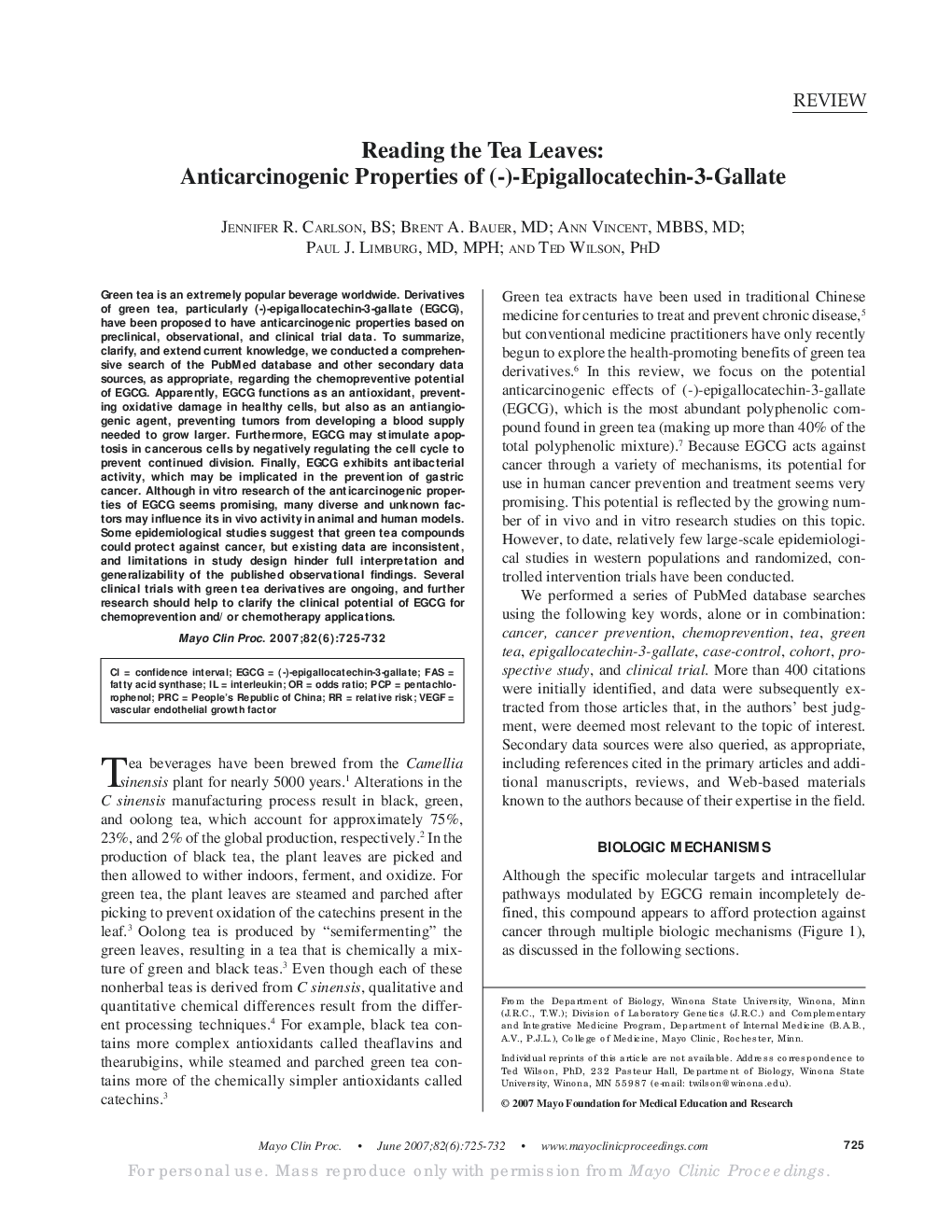 Reading the Tea Leaves: Anticarcinogenic Properties of (-)-Epigallocatechin-3-Gallate