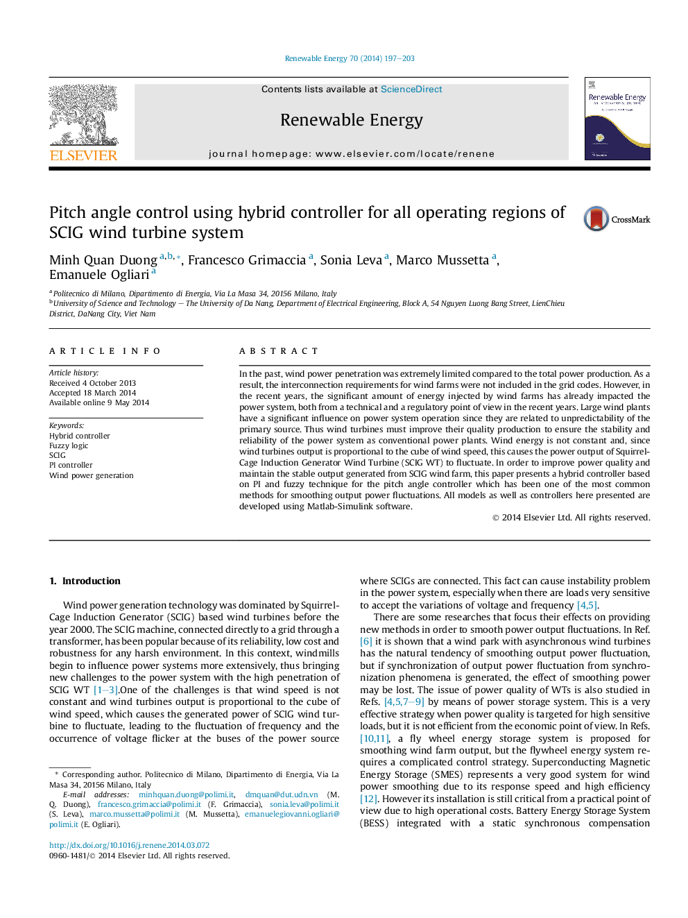 Pitch angle control using hybrid controller for all operating regions of SCIG wind turbine system