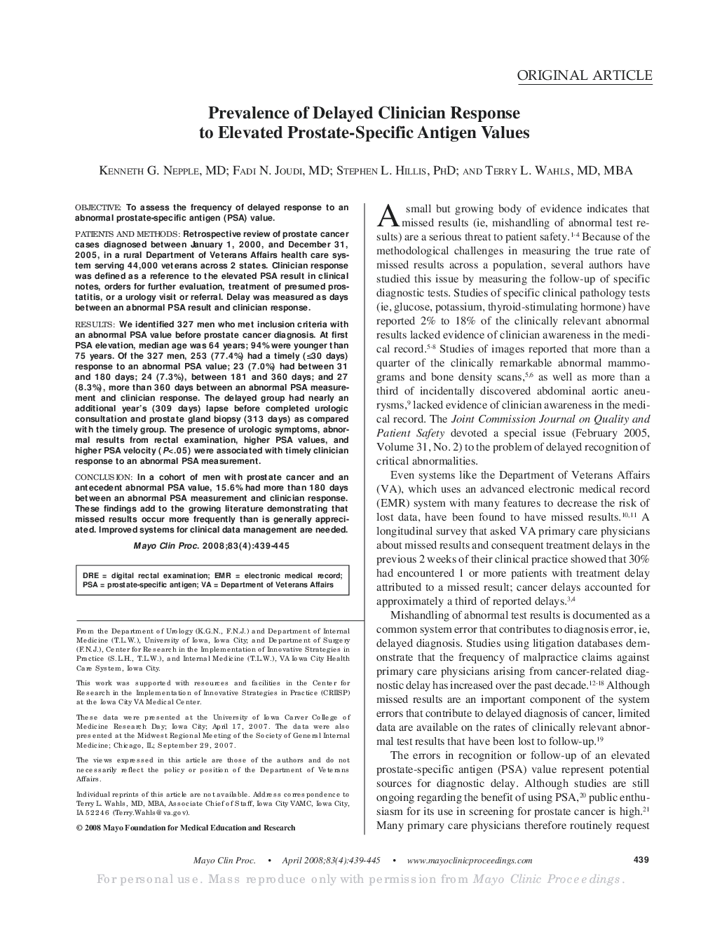 Prevalence of Delayed Clinician Response to Elevated Prostate-Specific Antigen Values