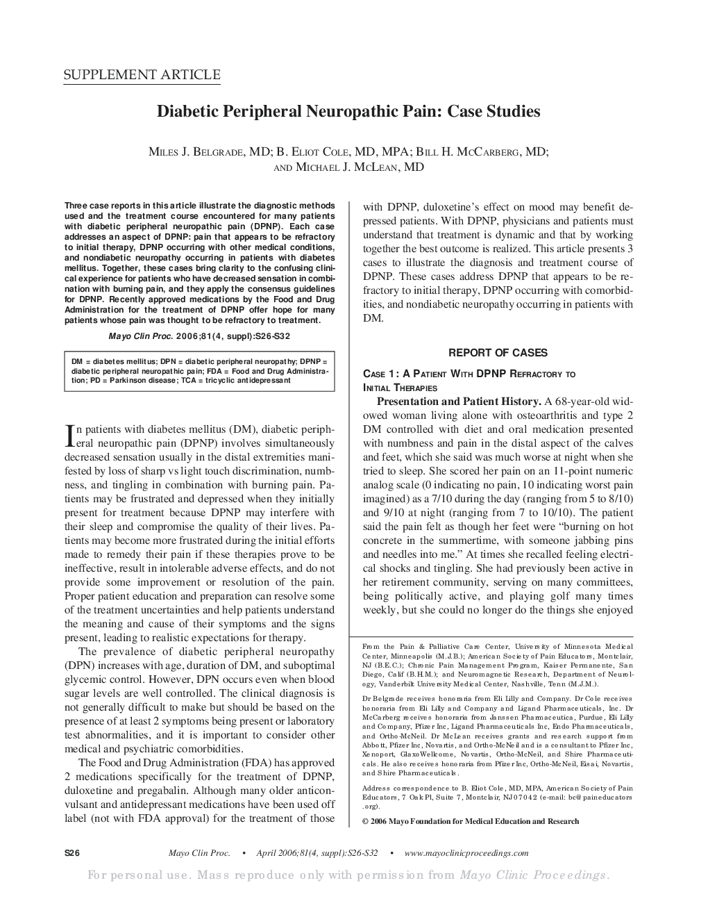 Diabetic Peripheral Neuropathic Pain: Case Studies