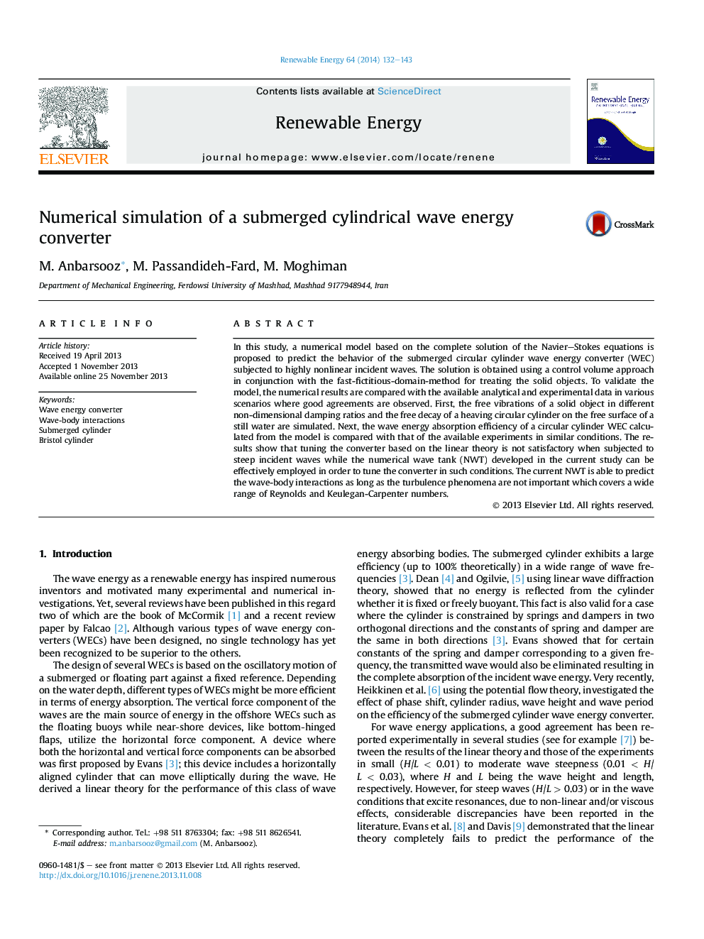 Numerical simulation of a submerged cylindrical wave energy converter