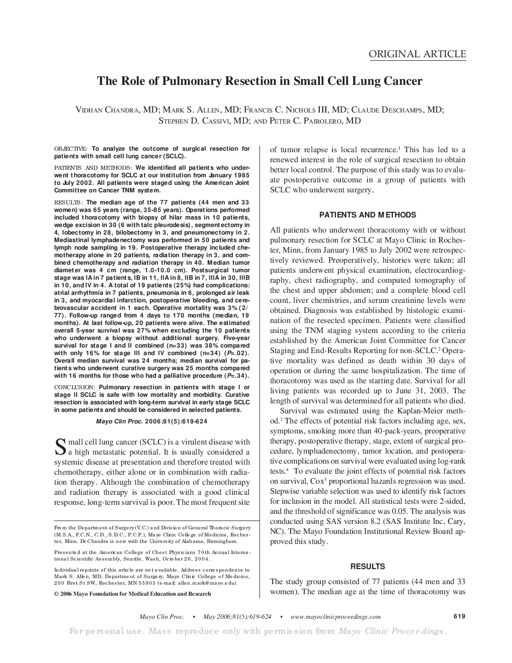 عکس صفحه اول مقاله: The Role of Pulmonary Resection in Small Cell Lung Cancer The Role of Pulmonary Resection in Small Cell Lung Cancer