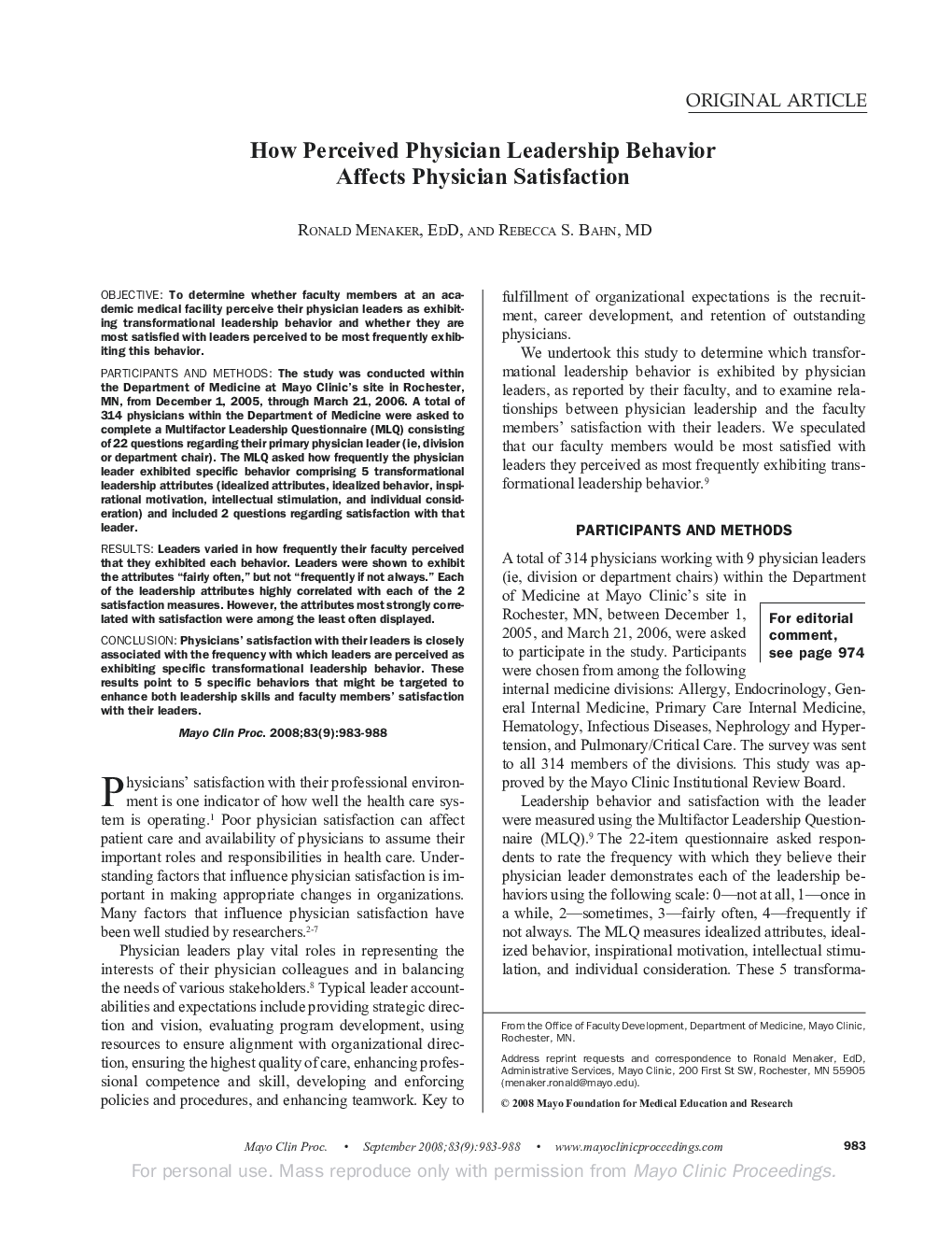 عکس صفحه اول مقاله: How Perceived Physician Leadership Behavior Affects Physician Satisfaction How Perceived Physician Leadership Behavior Affects Physician Satisfaction